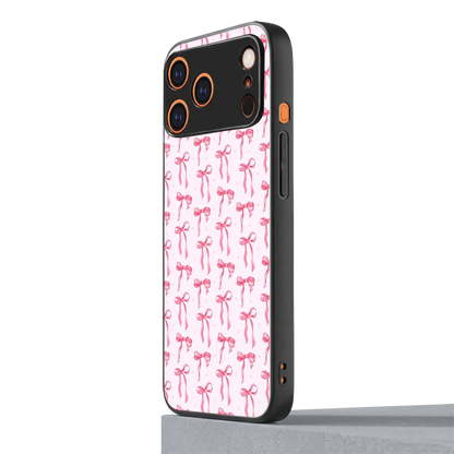 Bow Pink iphone 17 pro mobile cover | shockproof glass phone case