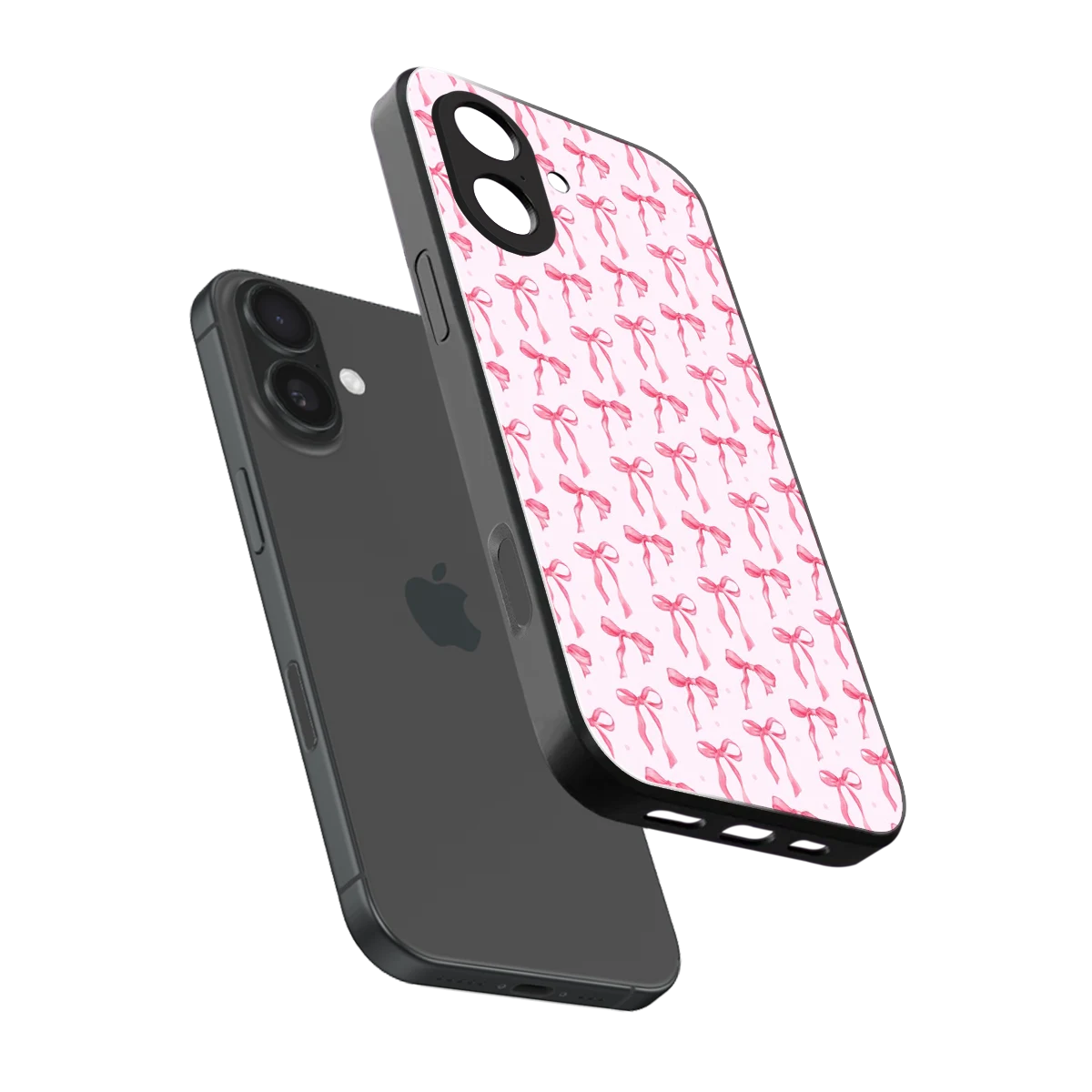 Bow Pink sleek iphone 17 cover with tempered glass back and TPU edges