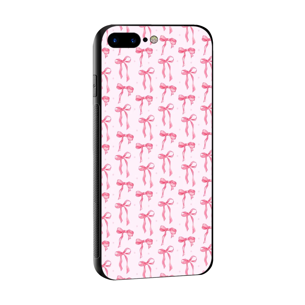 Bow Pink sleek iphone 8 plus cover with tempered glass back and TPU edges