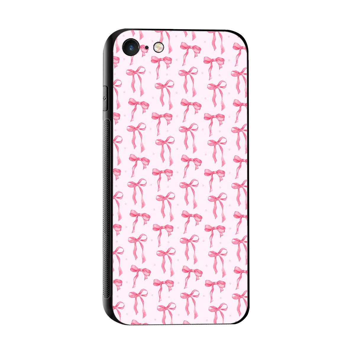 Bow Pink sleek iphone 7 cover with tempered glass back and TPU edges