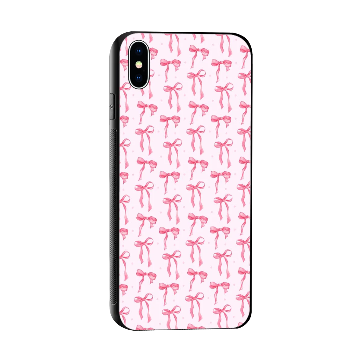 Bow Pink sleek iphone xs max cover with tempered glass back and TPU edges