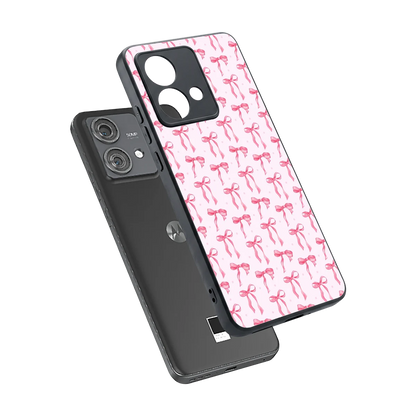 Bow Pink sleek motorola edge 40 neo 5g cover with tempered glass back and TPU edges