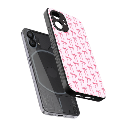 Bow Pink sleek nothing phone 1 cover with tempered glass back and TPU edges