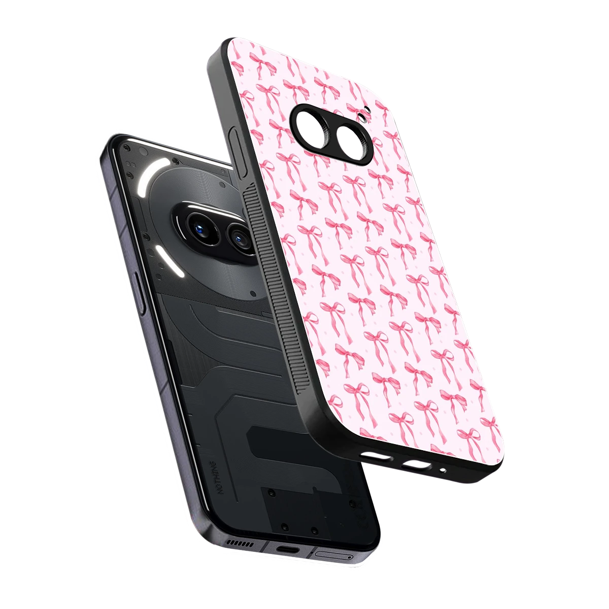 Bow Pink sleek nothing phone 2a cover with tempered glass back and TPU edges