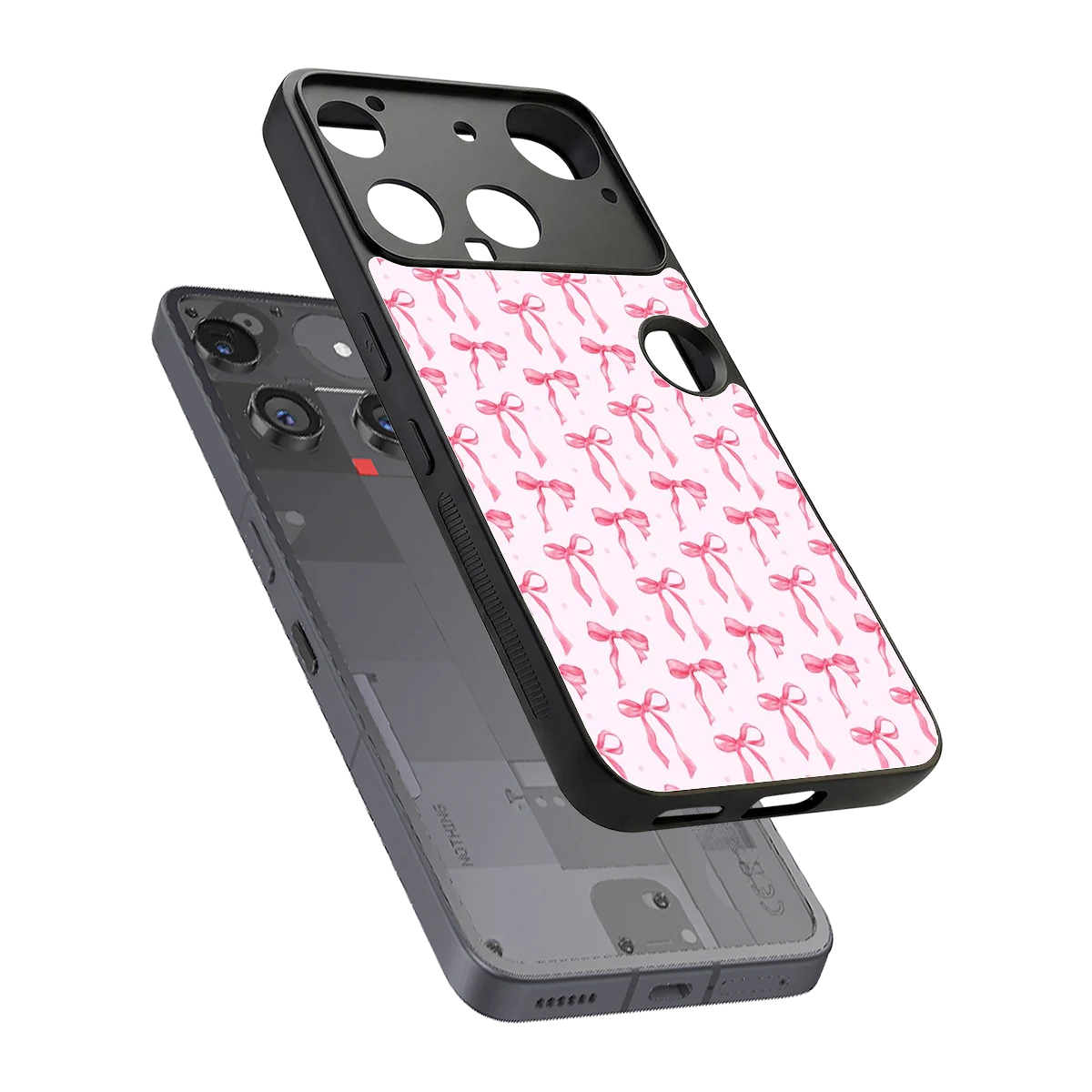 Bow Pink sleek nothing phone 3 cover with tempered glass back and TPU edges