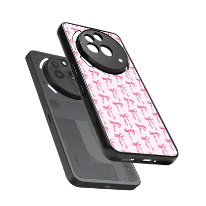 Bow Pink sleek nothing phone 3a pro cover with tempered glass back and TPU edges