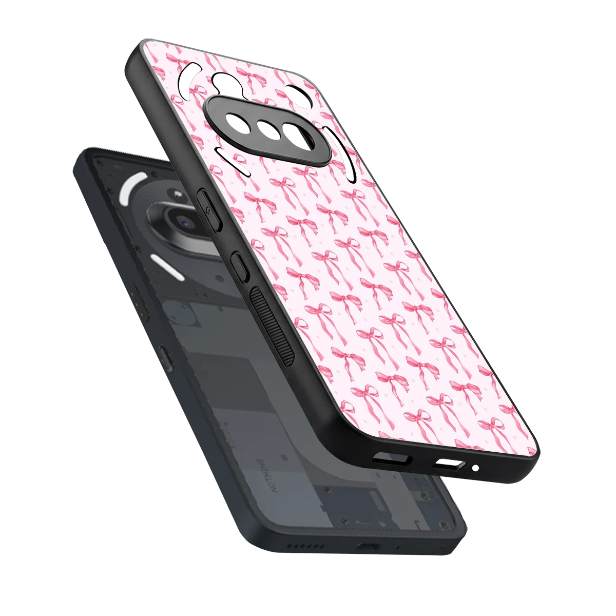 Bow Pink sleek nothing phone 3a cover with tempered glass back and TPU edges