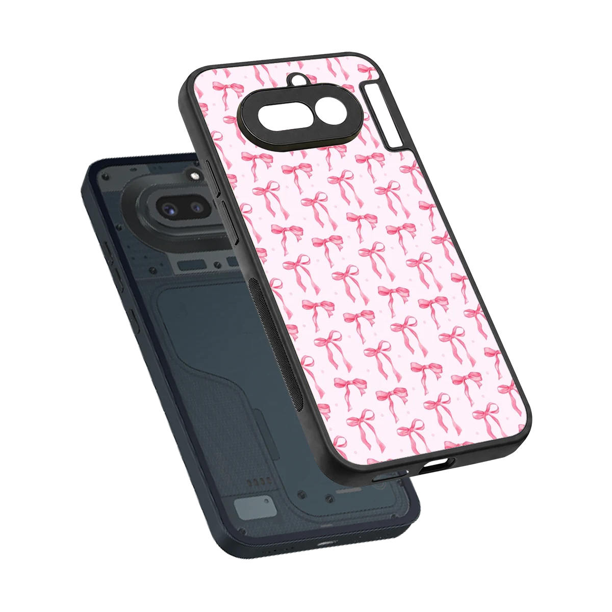 Bow Pink sleek nothing phone 4a cover with tempered glass back and TPU edges
