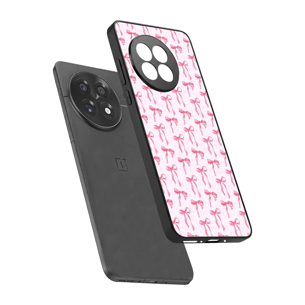 Bow Pink sleek oneplus 13r cover with tempered glass back and TPU edges