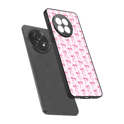 Bow Pink sleek oneplus 13r cover with tempered glass back and TPU edges