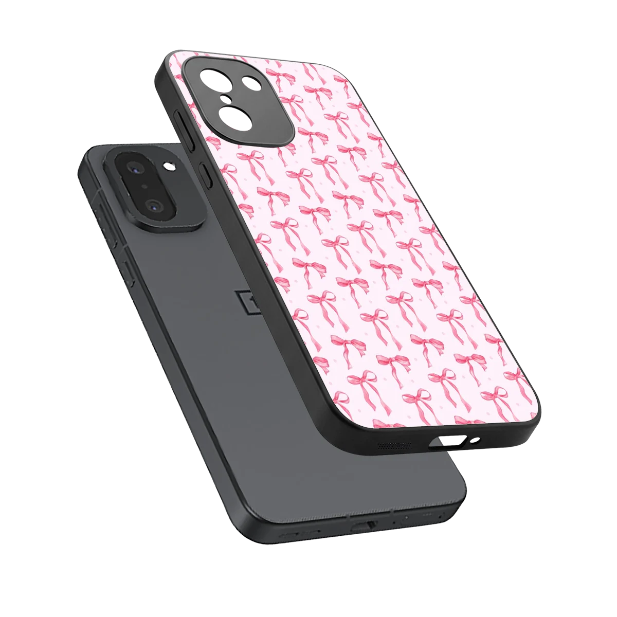 Bow Pink sleek oneplus 15r cover with tempered glass back and TPU edges