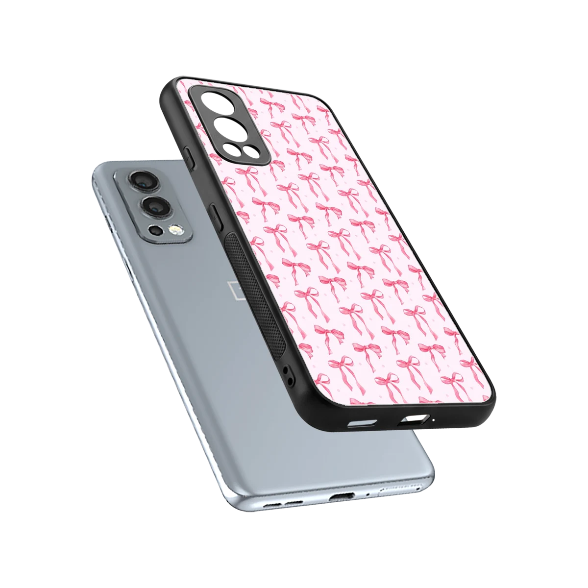 Bow Pink sleek oneplus nord 2 cover with tempered glass back and TPU edges