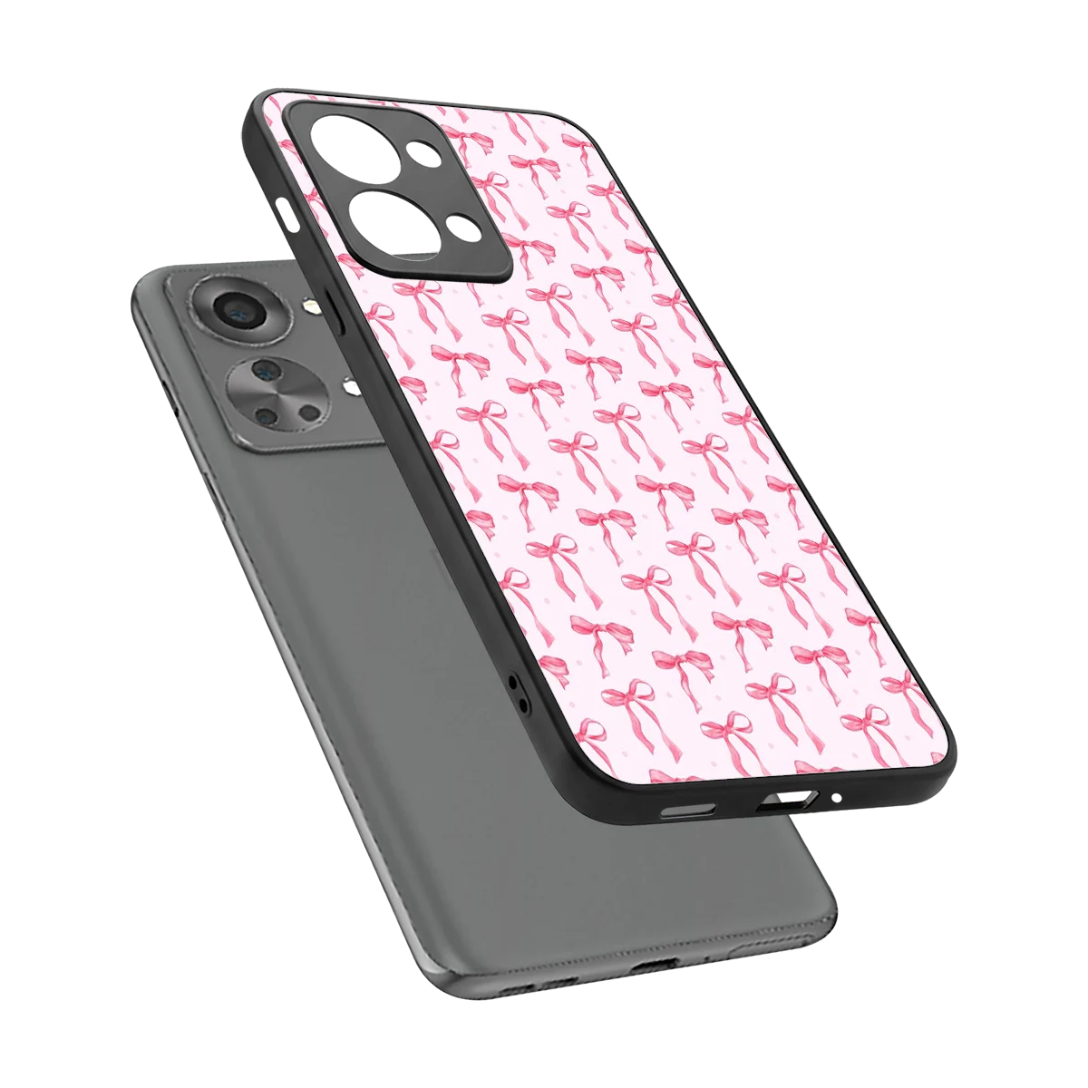 Bow Pink sleek oneplus nord 2t cover with tempered glass back and TPU edges
