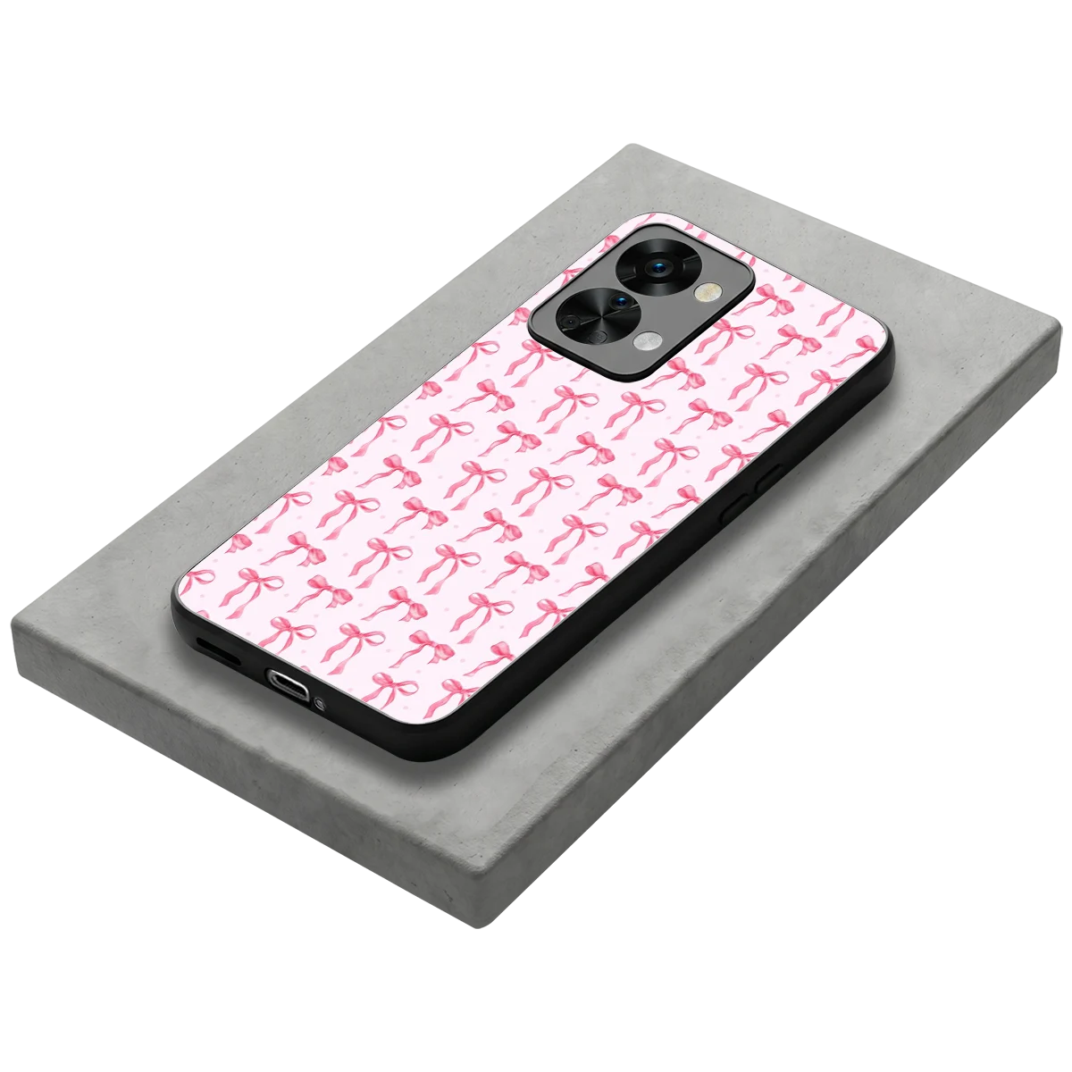 Bow Pink stylish phone case for oneplus nord 2t | glossy glass and slim fit