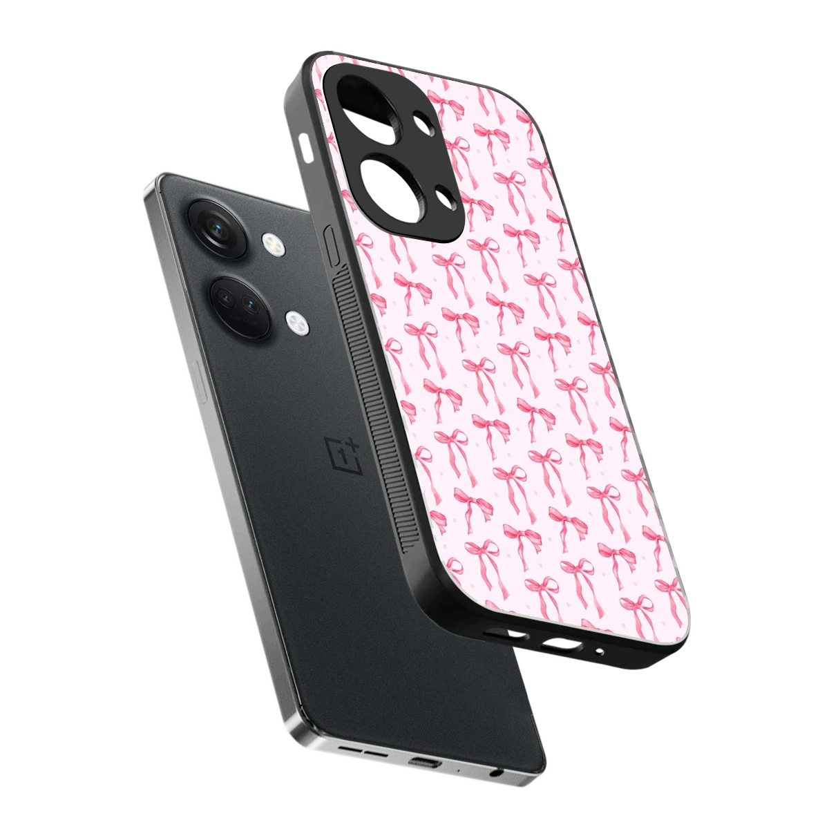 Bow Pink sleek oneplus nord 3 cover with tempered glass back and TPU edges