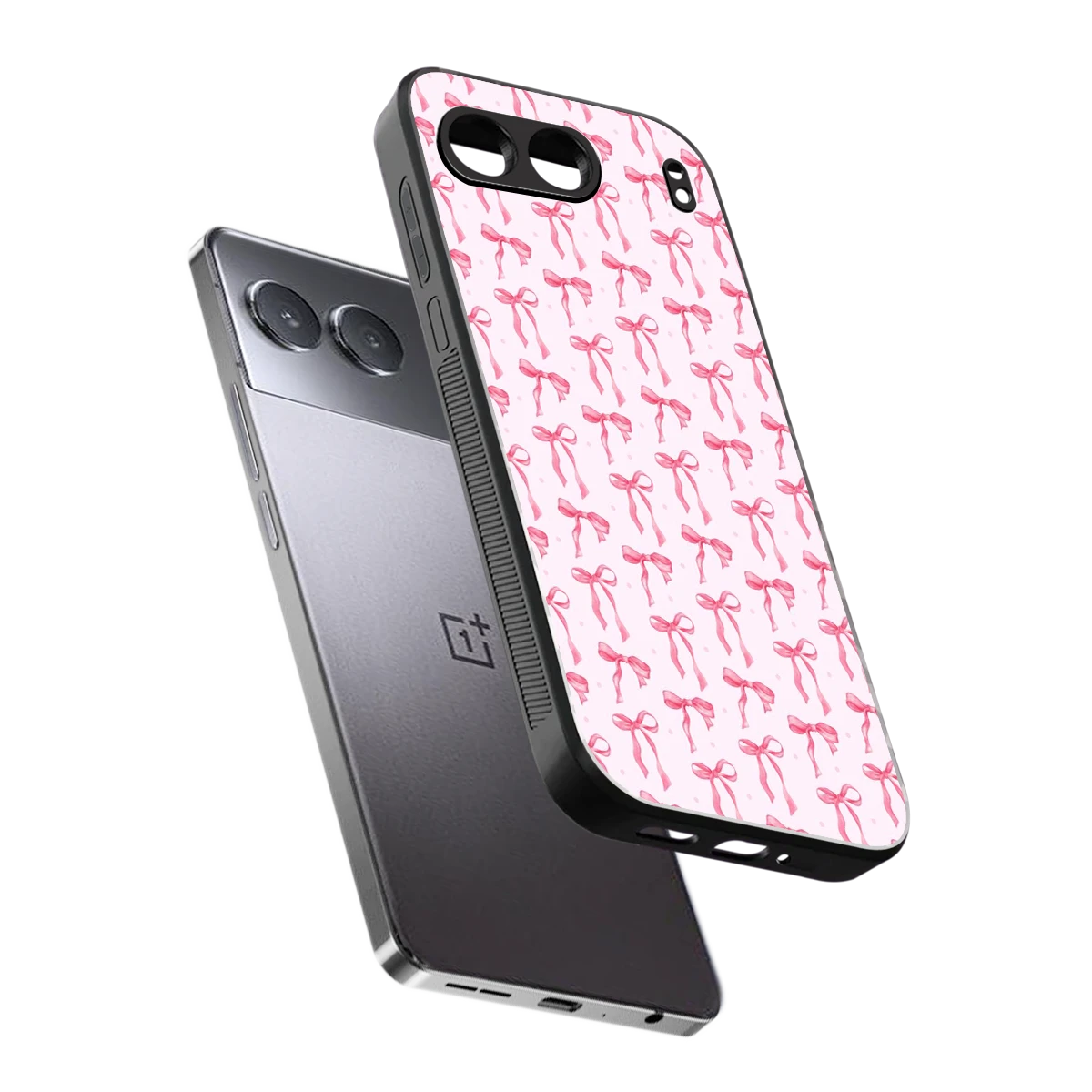 Bow Pink sleek oneplus nord 4 cover with tempered glass back and TPU edges