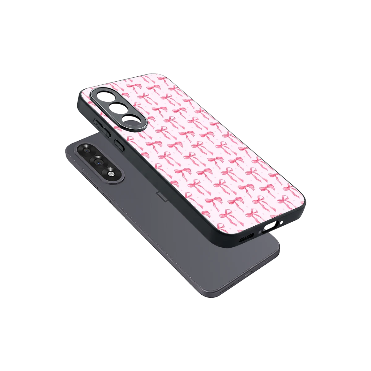 Bow Pink sleek oneplus nord 5 cover with tempered glass back and TPU edges