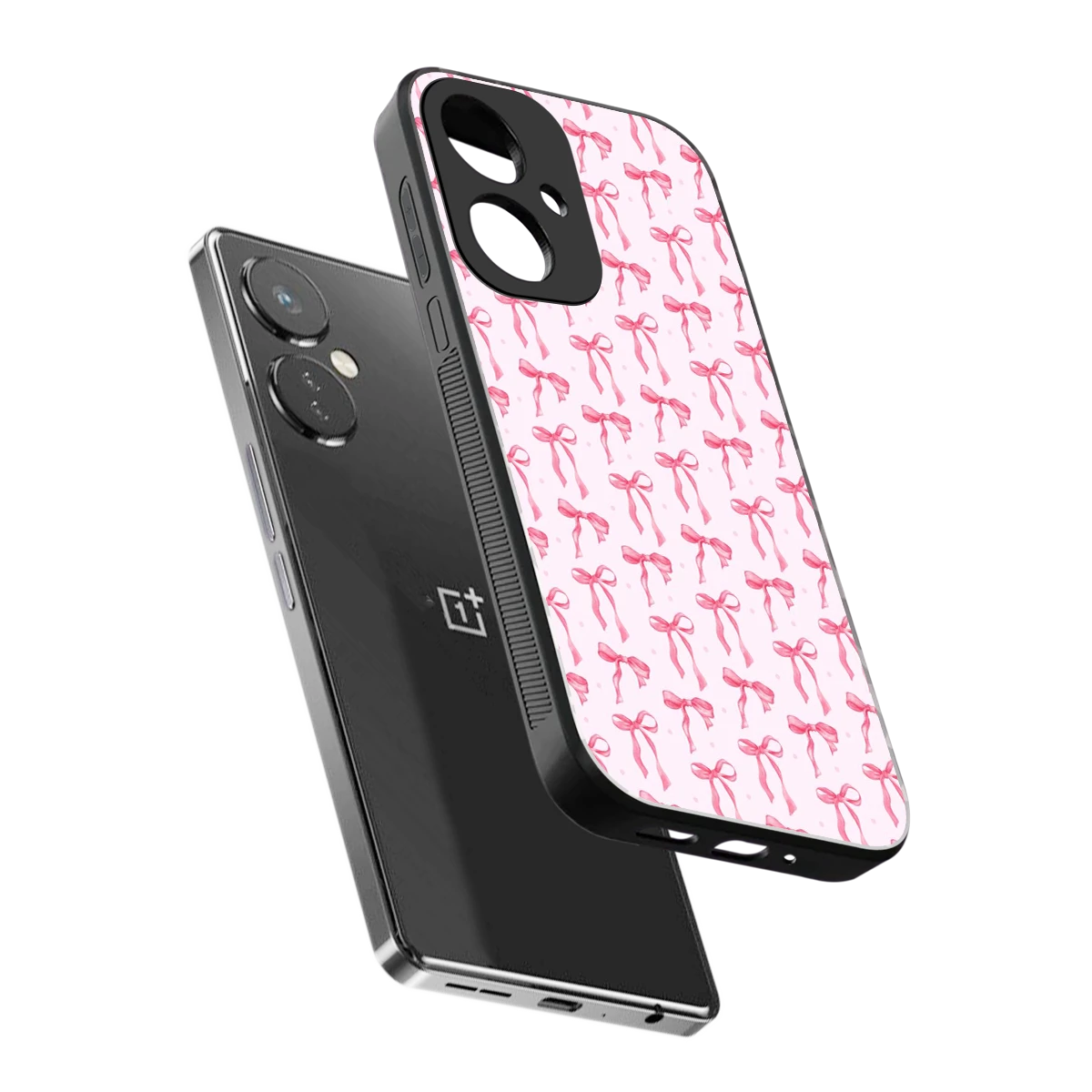 Bow Pink sleek oneplus nord ce 3 cover with tempered glass back and TPU edges
