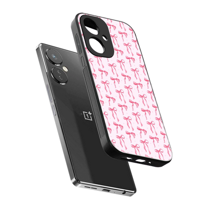 Bow Pink sleek oneplus nord ce 3 cover with tempered glass back and TPU edges