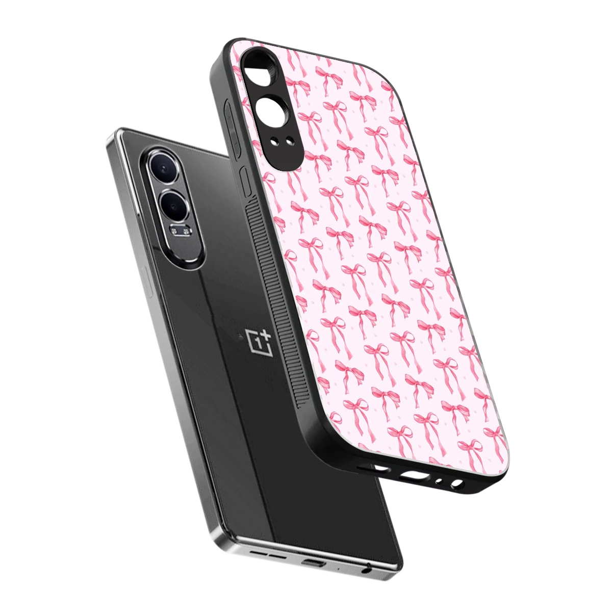 Bow Pink sleek oneplus nord ce 4 lite cover with tempered glass back and TPU edges
