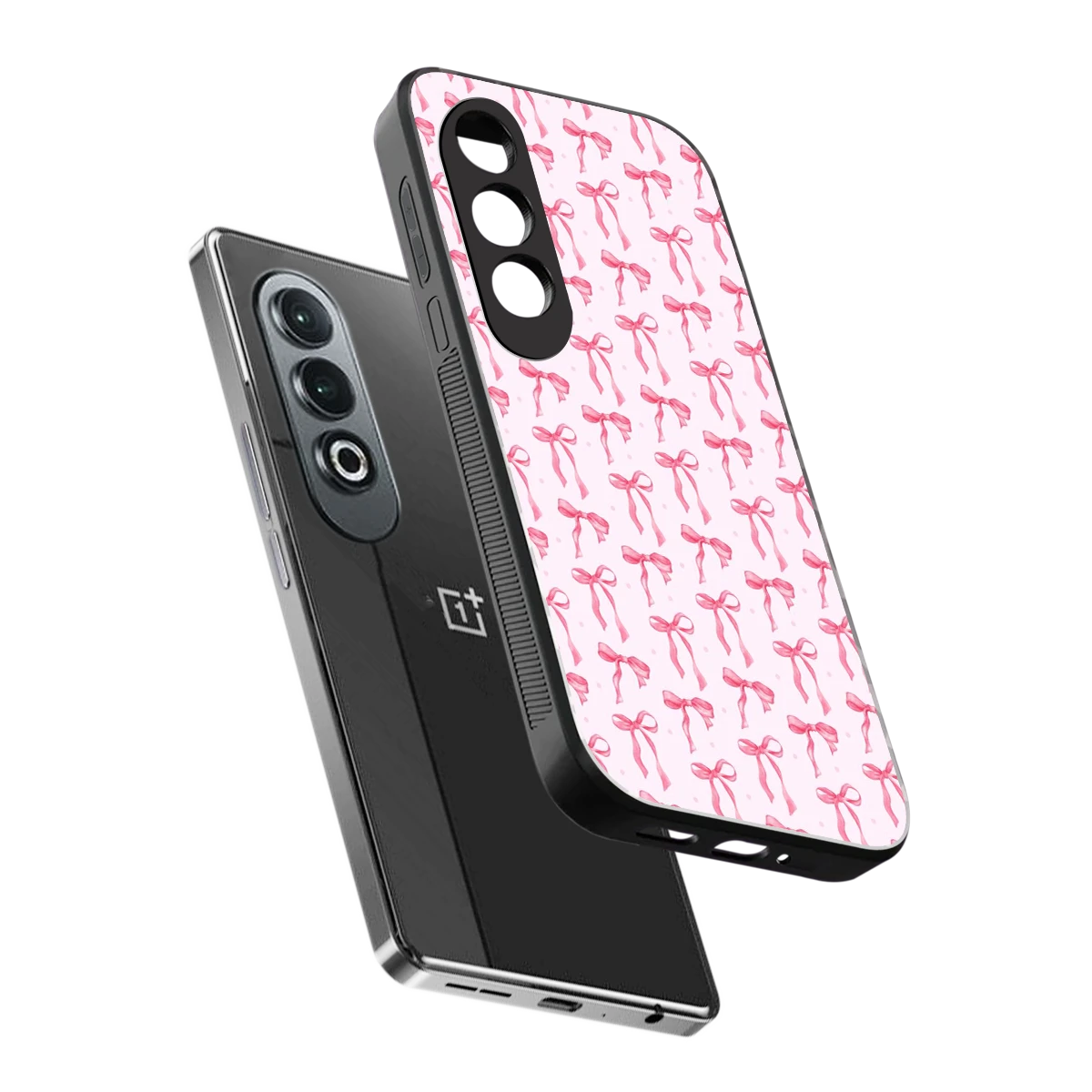 Bow Pink sleek oneplus nord ce 4 cover with tempered glass back and TPU edges