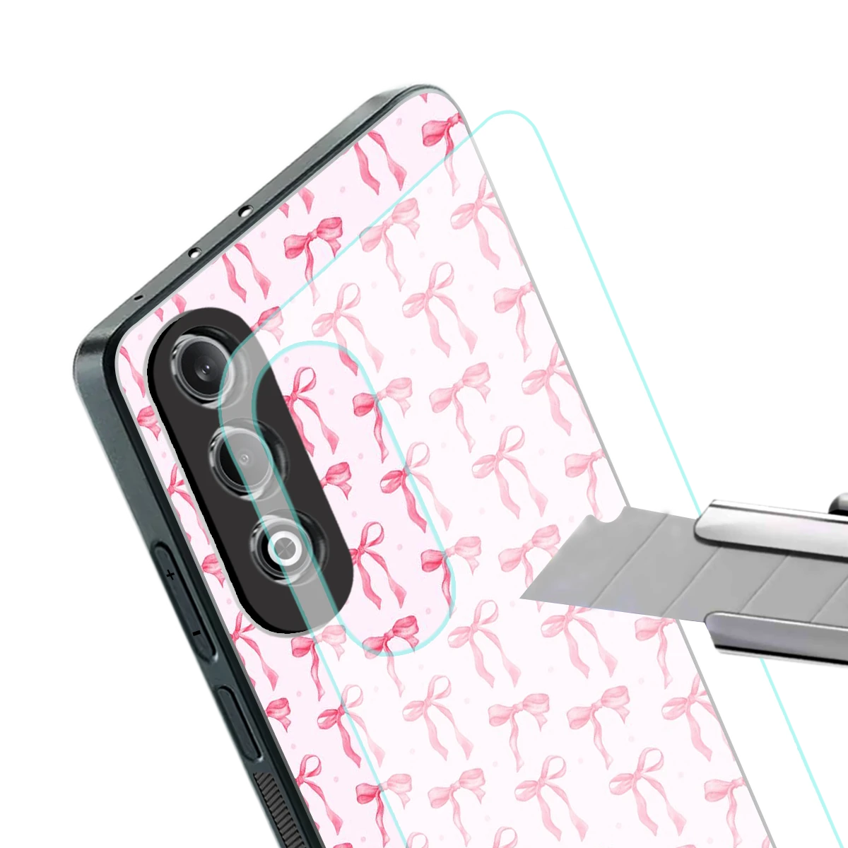 Bow Pink stylish phone case for oneplus nord ce 4 | glossy glass and slim fit