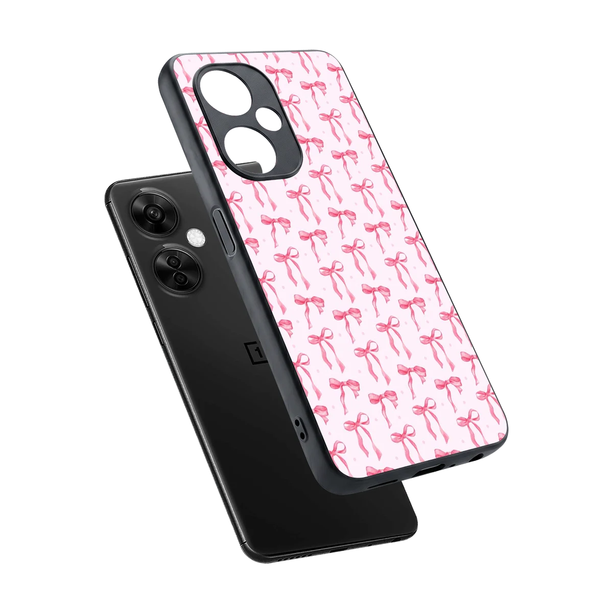 Bow Pink sleek oneplus nord ce 3 lite cover with tempered glass back and TPU edges