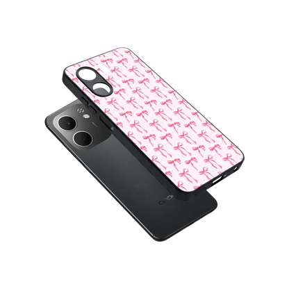 Bow Pink sleek oppo a5x 5g cover with tempered glass back and TPU edges