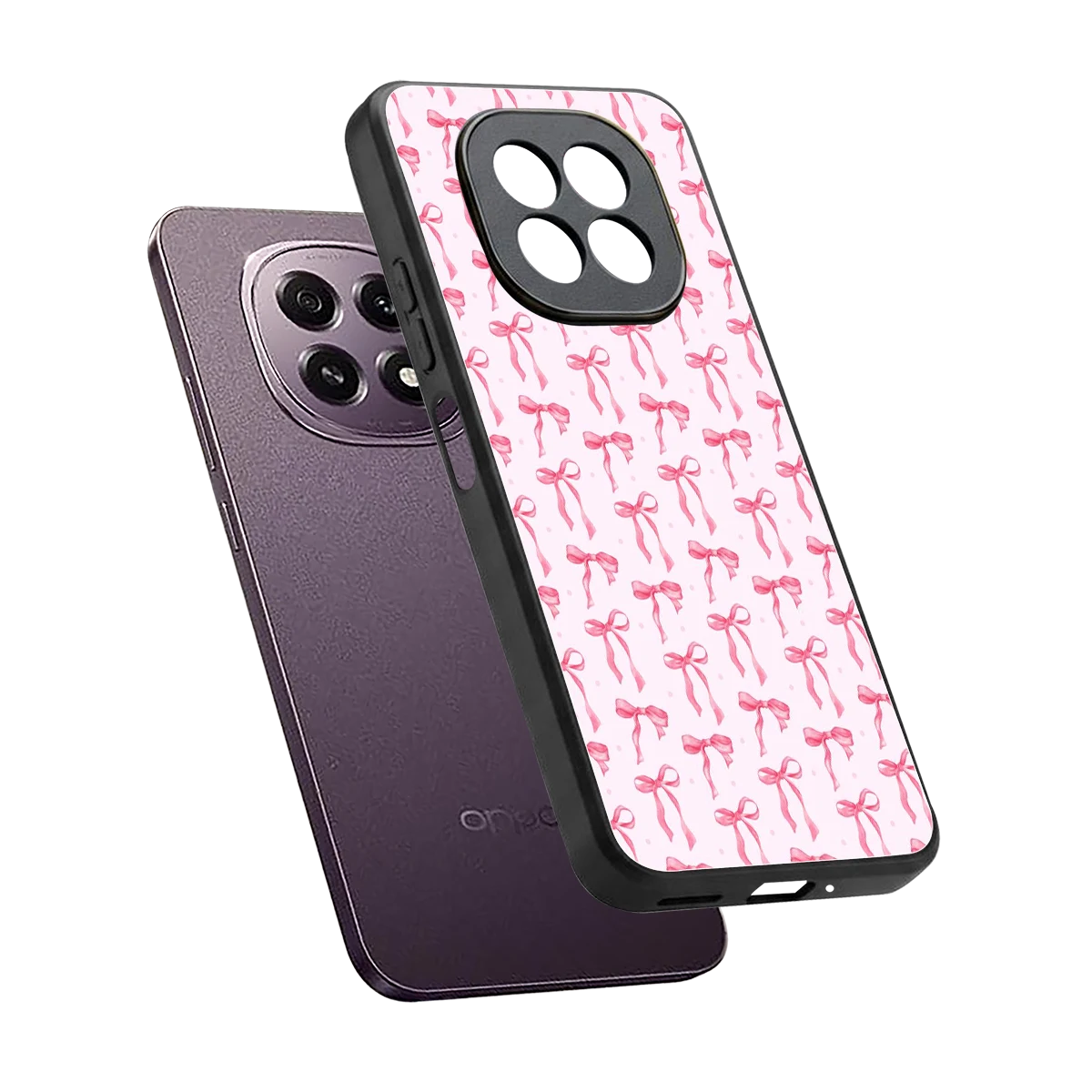 Bow Pink sleek oppo f29 5g cover with tempered glass back and TPU edges