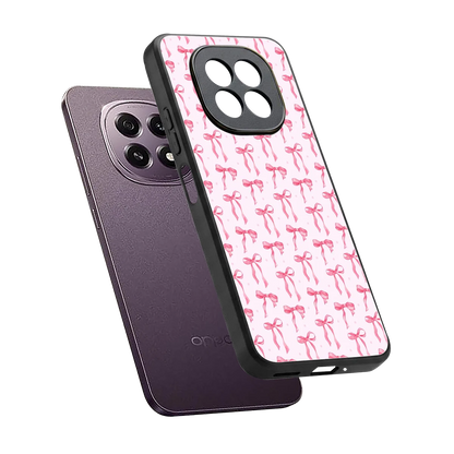 Bow Pink sleek oppo f29 5g cover with tempered glass back and TPU edges