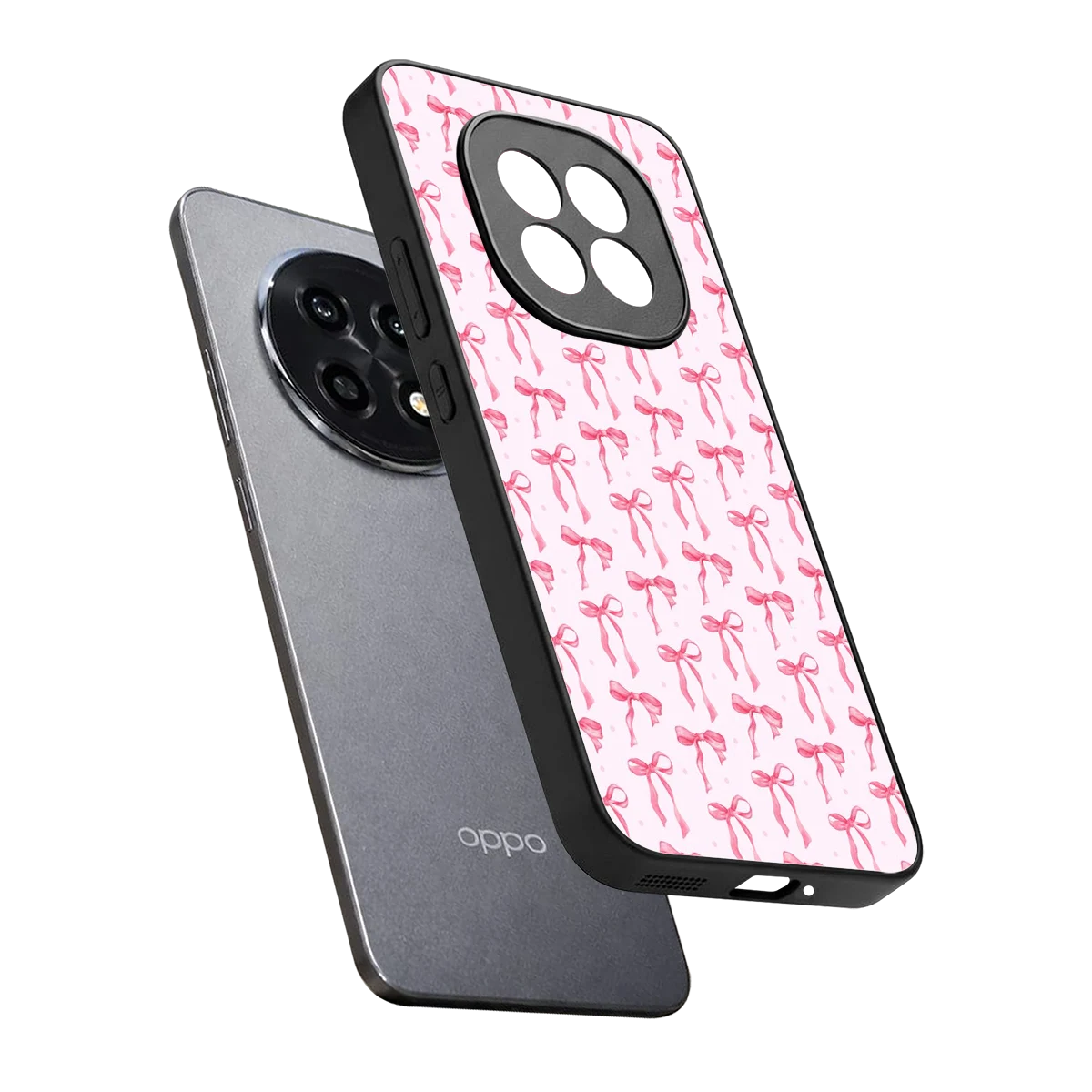 Bow Pink sleek oppo f29 pro 5g cover with tempered glass back and TPU edges
