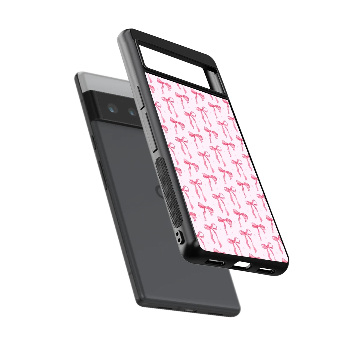 Bow Pink sleek google pixel 6 pro cover with tempered glass back and TPU edges