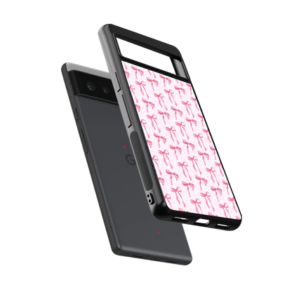 Bow Pink sleek google pixel 6a cover with tempered glass back and TPU edges
