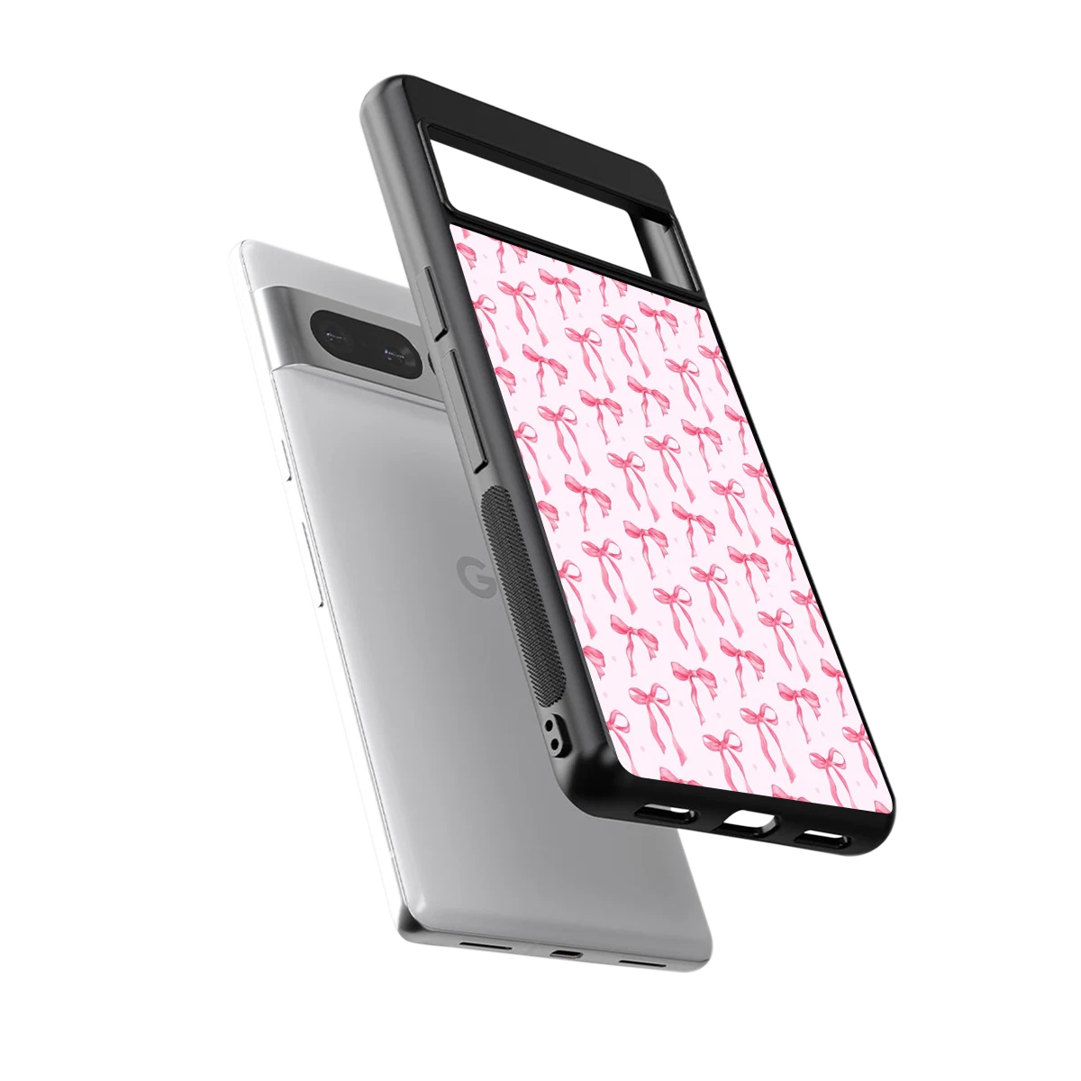 Bow Pink sleek google pixel 7 pro cover with tempered glass back and TPU edges