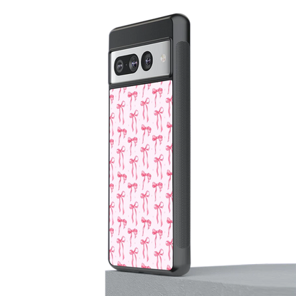 Bow Pink stylish phone case for google pixel 7 pro | glossy glass and slim fit