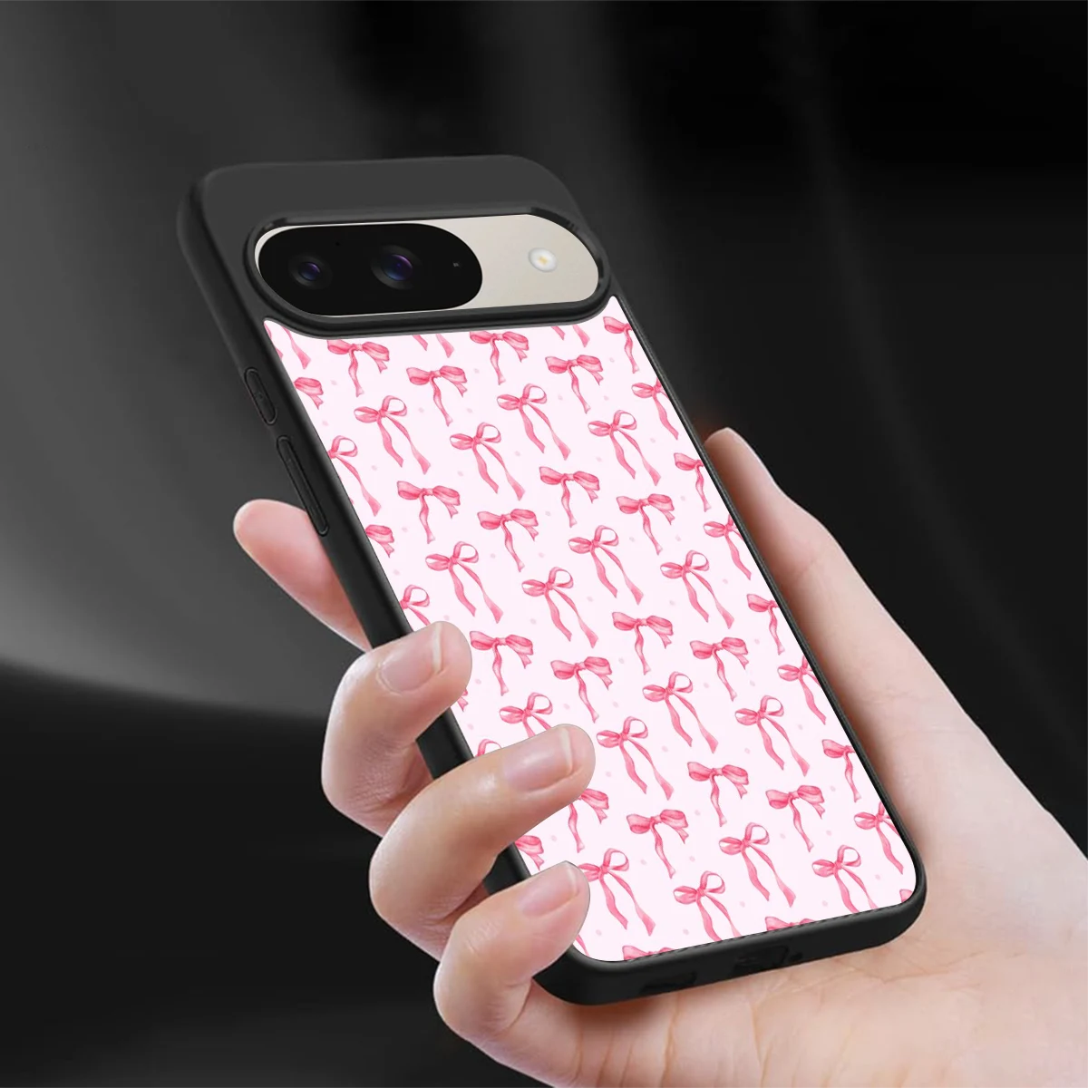 Bow Pink sleek google pixel 9 cover with tempered glass back and TPU edges