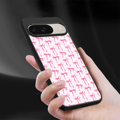 Bow Pink sleek google pixel 9 cover with tempered glass back and TPU edges