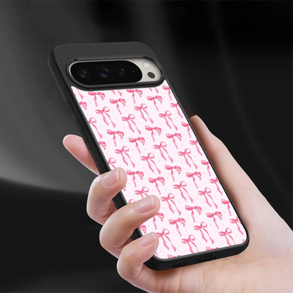 Bow Pink sleek google pixel 9 pro xl cover with tempered glass back and TPU edges