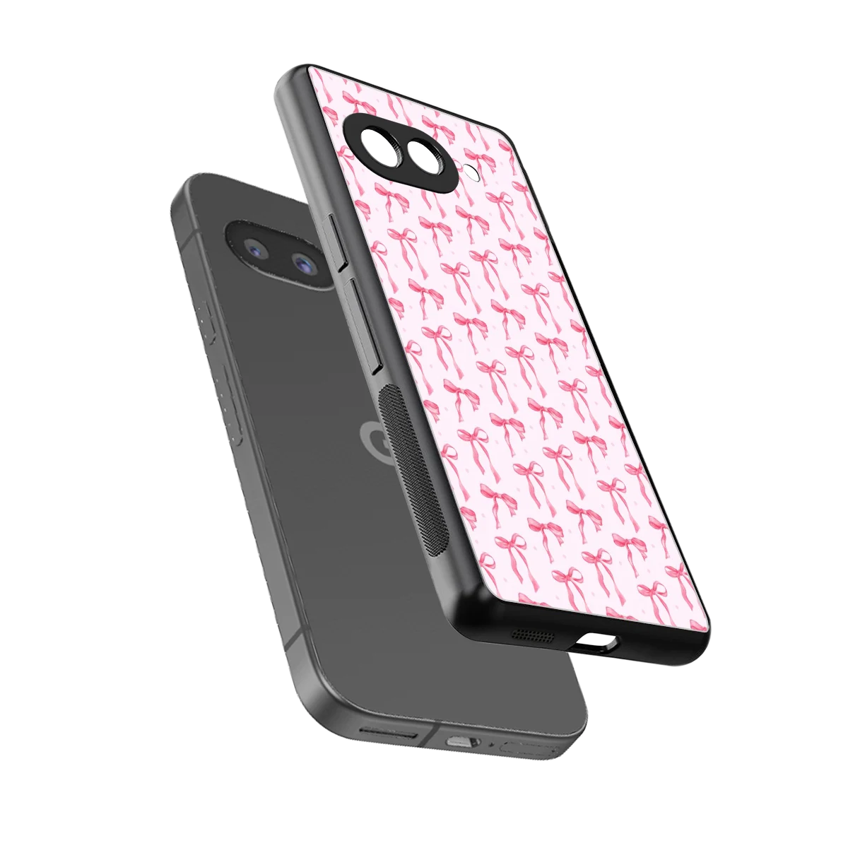 Bow Pink sleek google pixel 10a cover with tempered glass back and TPU edges