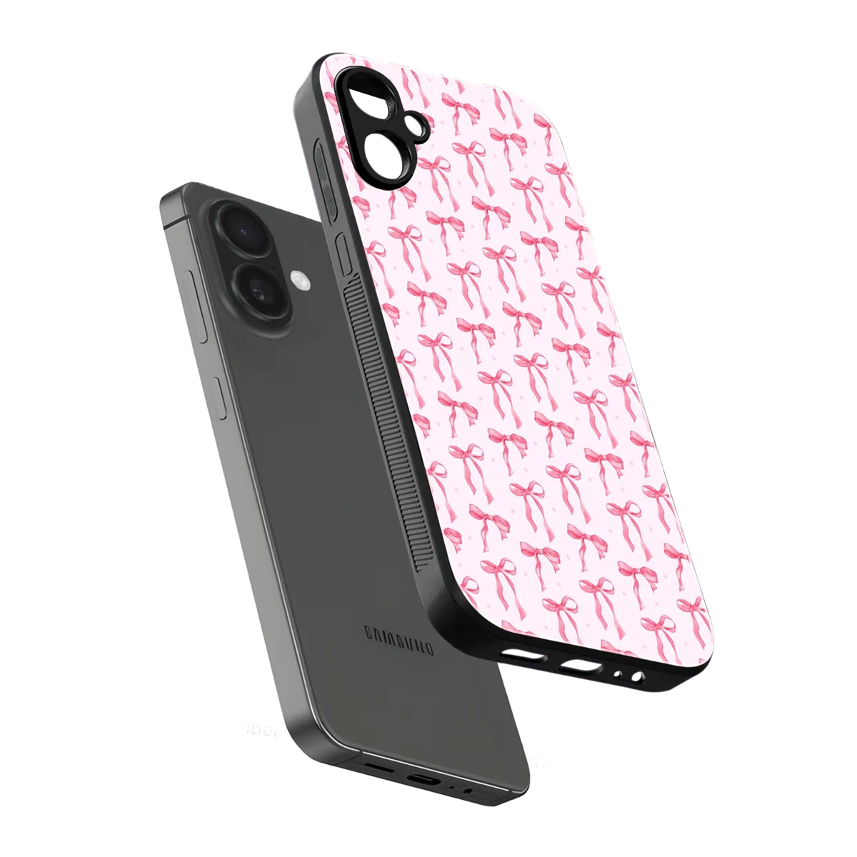 Bow Pink sleek samsung galaxy a06 5g cover with tempered glass back and TPU edges
