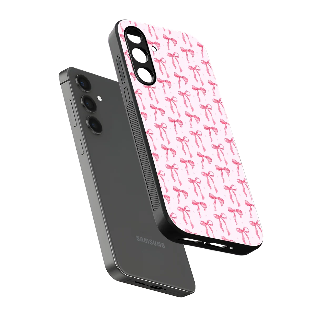 Bow Pink sleek samsung galaxy a14 5g cover with tempered glass back and TPU edges