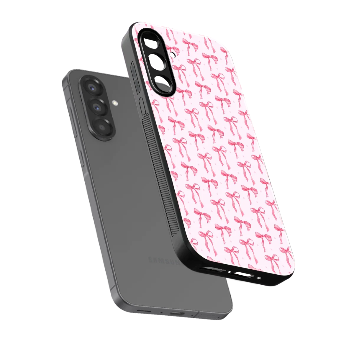 Bow Pink sleek samsung galaxy a36 5g cover with tempered glass back and TPU edges
