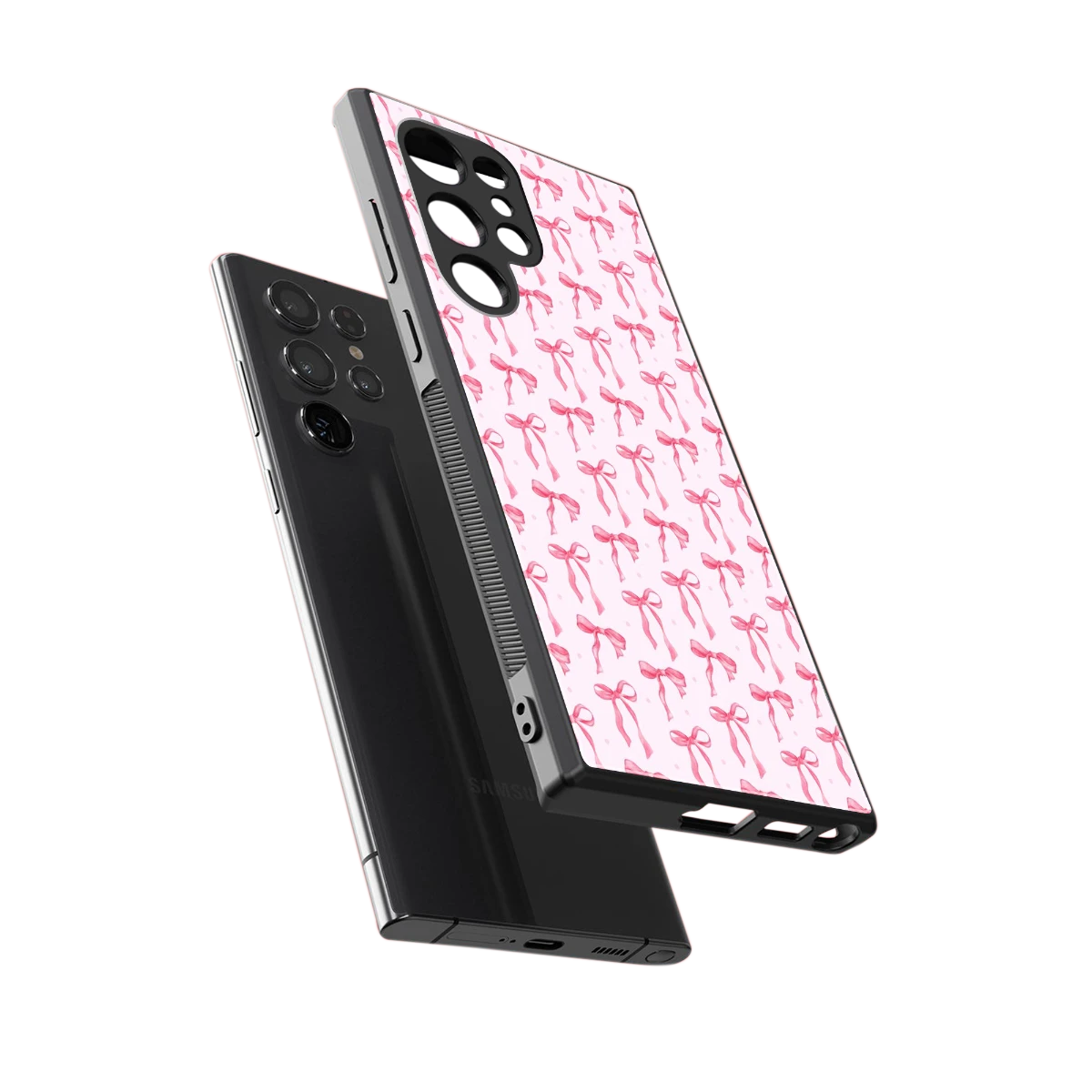 Bow Pink sleek samsung galaxy s23 ultra cover with tempered glass back and TPU edges