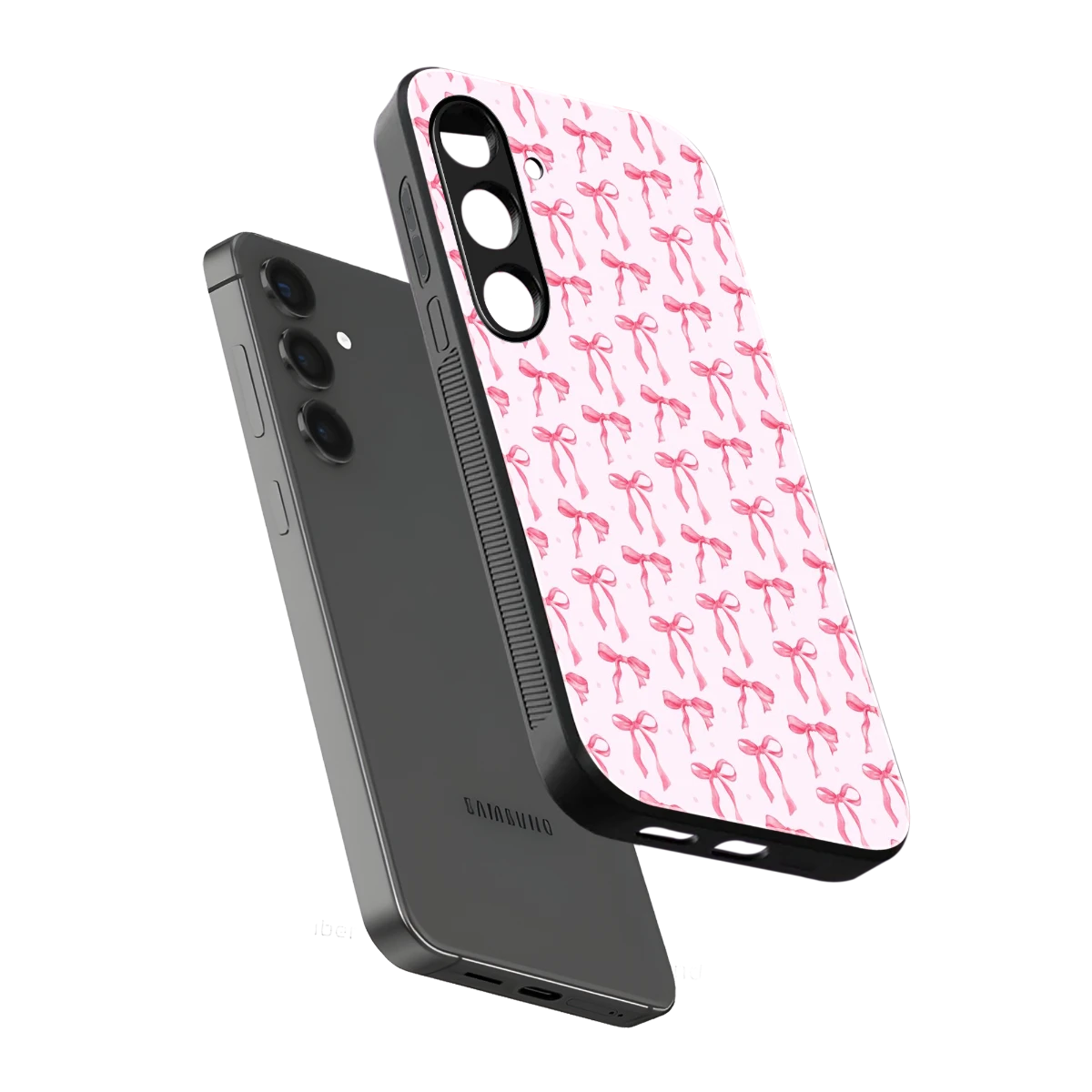 Bow Pink sleek samsung galaxy s23 fe cover with tempered glass back and TPU edges