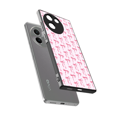 Bow Pink sleek vivo v30e cover with tempered glass back and TPU edges