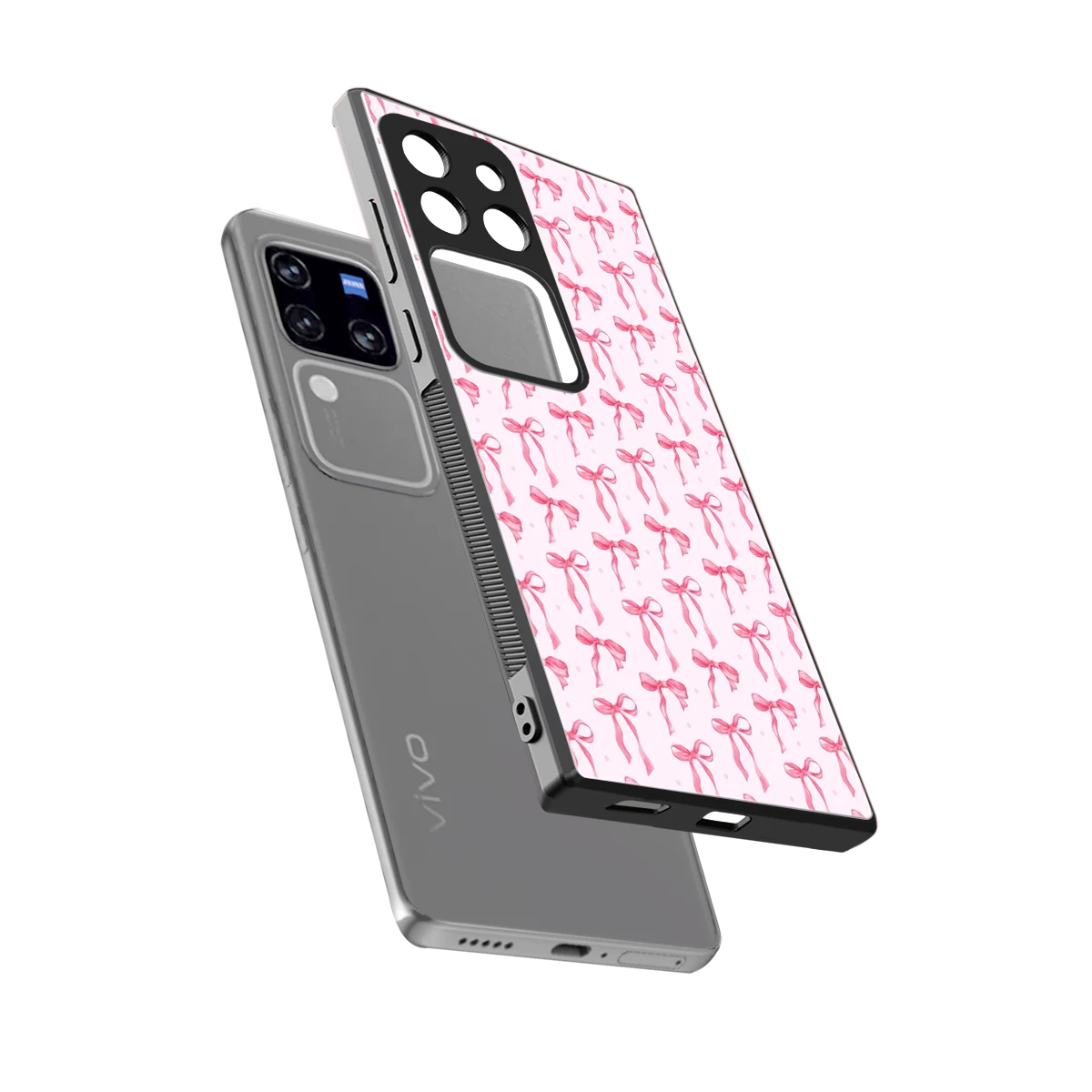 Bow Pink sleekvivo v30 pro cover with tempered glass back and TPU edges