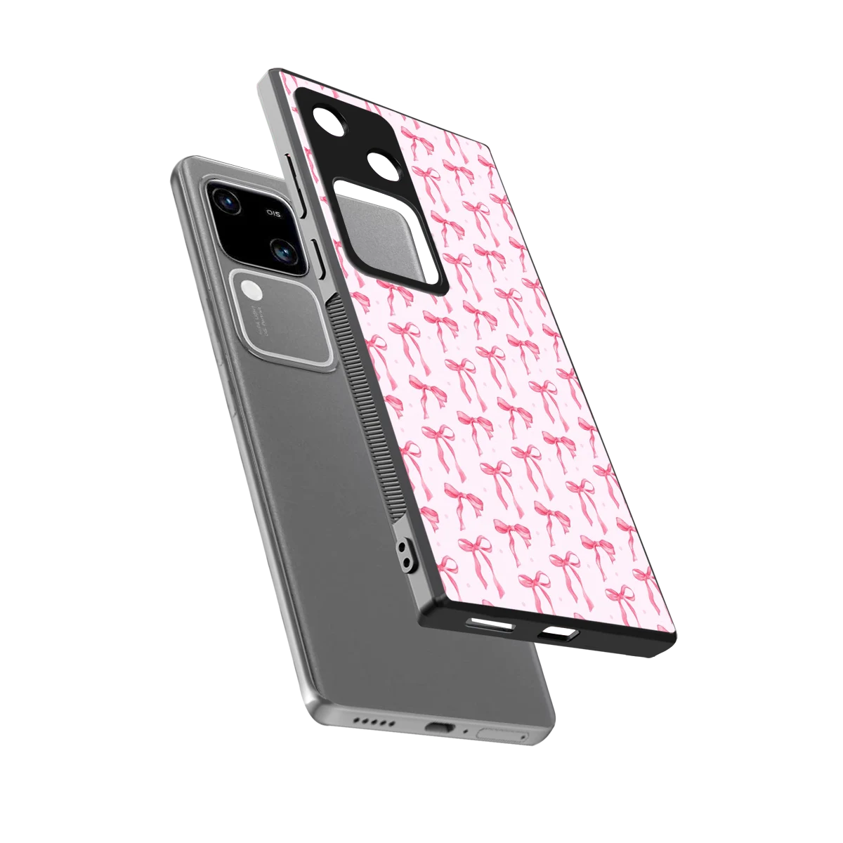 Bow Pink sleek vivo v30 cover with tempered glass back and TPU edges