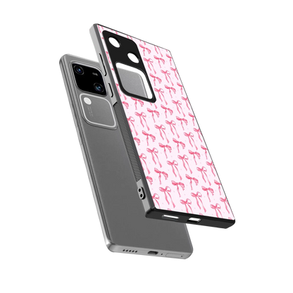 Bow Pink sleek vivo v30 cover with tempered glass back and TPU edges