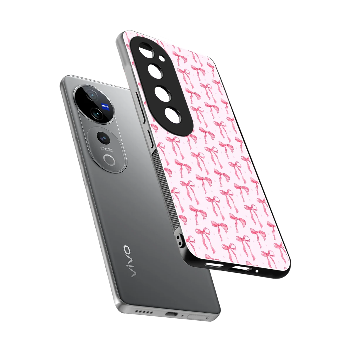 Bow Pink sleek vivo v40 pro cover with tempered glass back and TPU edges