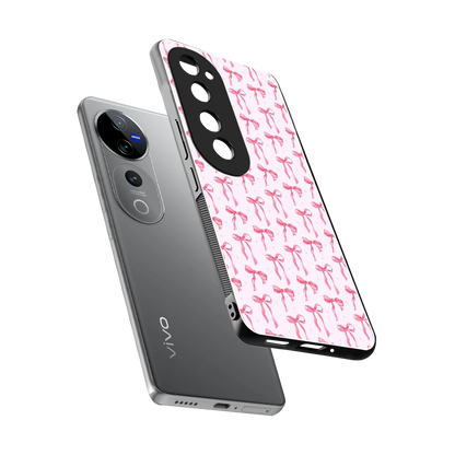 Bow Pink sleek vivo v40 pro cover with tempered glass back and TPU edges